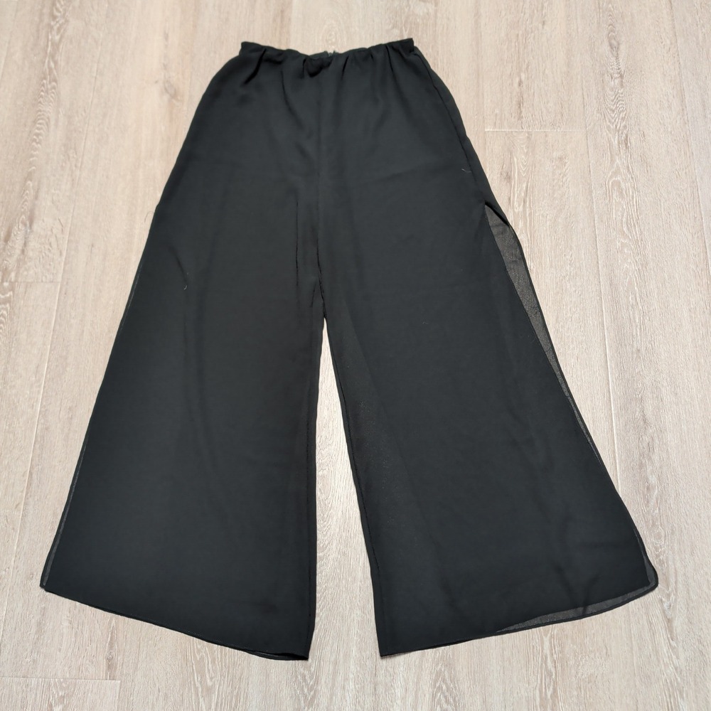 Alex Evenings Chiffon Womens Black‎ Wide Leg Side Slit Dress Pants Size M Flowy